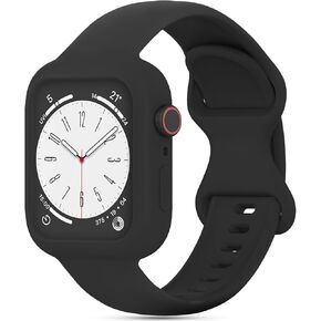 Silicone Bands with Bumper Case Compatible with Apple Watch Band 38mm 40mm 41mm 42mm 44mm 45mm 49mm, Sport Strap with Protective Cover Wristband for iWatch Series 9 8 7 SE 6 5 4 3 2 1 Women Men