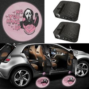 Pink Ghost Funny Automotive Car Door Led Projector Lights Shadow, Welcome Light for Car & Parties Horror Skull Face Logo Car Door Step Courtesy Welcome Lights Shadow Car Door Lights 2Pcs
