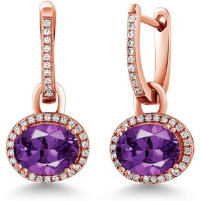 Gem Stone King 18K Rose Gold 9X7MM Oval Gemstone Birthstone Halo Leverback Earrings | Oval Drop Dangle Earrings for Women