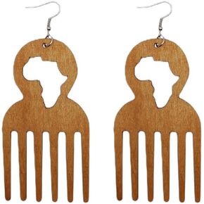 ROSTIVO Comb Earrings for Women Lightweight Big Wooden African Style Dangle Earrings
