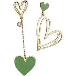 Gold Plated Mismatch Asymmetry Heart Drop Dangle Earrings Stud, Love Dangly Earrings for Women