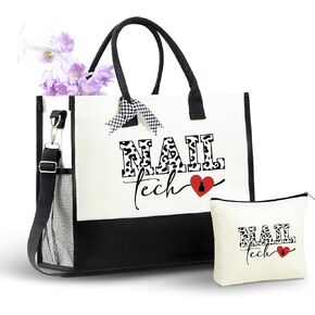 InnoBeta Nail Tech Gifts, Canvas Tote Bag with Top Zipper Closure and Shoulder Strap for Birthday, Christmas and Every Special Occasion