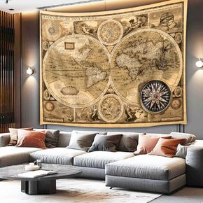JAWO World Map Tapestry for Kids Student, World Map with Countries and Major Cities Tapestry Educational Tapestry, Vintage Asia Europe South City Topography America Africa Tapestries 60X40 Inch