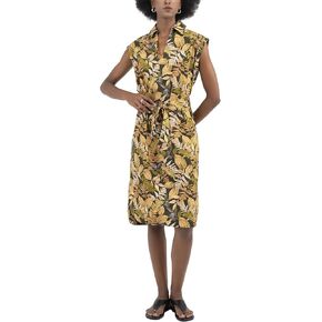Women Shift Dress Tie Waist Sleeveless V Neck Spread Collar Shirt Dress Pull On Work Office Business Casual Summer Fall