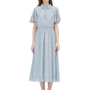G-White & Navy Stripe Raw Flared Dress for Women 2025, Fall Winter Outfit Ideal for Casual Days and Fall Gatherings