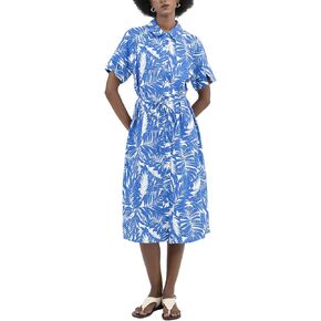 Womens Shirtdress Tie Waist Short Raglan Sleeves Slit Spread Collar Button Midi Work Office Business