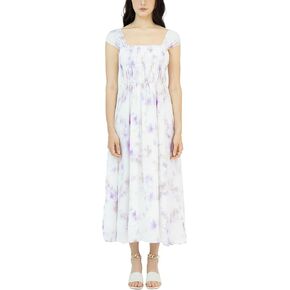 Women's 2025 Floral Maxi Dress Adjustable Cap Sleeves Smocked Back Flowy Casual Wear