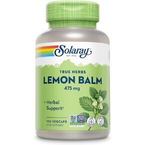 SOLARAY Lemon Balm Aerial 475 mg - Healthy Mental Calm and Relaxation and Rest Support - Whole Aerial for Full Nutrient Profile - Non-GMO, Vegan - 100 Servings, 100 VegCaps