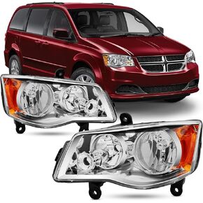 Headlight Assembly Compatible with 2011-2020 Dodge Grand Caravan / 2008-2016 Chrysler Town & Country Headlamp Chrome with Amber Reflector Factory Style Replacement Pair in Kuwait