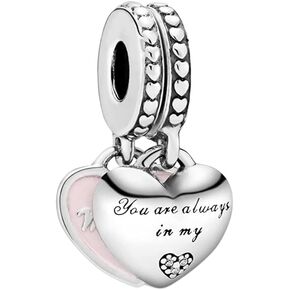 Mother & Daughter Hearts Dangle Charm 925 Sterling Silver Pendant,Jewelry Beads Gifts for Women Bracelet&Necklace A0223