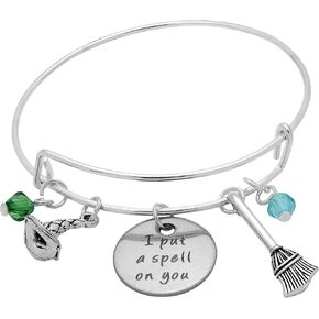 Art Attack Put A Spell On You Hocus Pocus Halloween Cute Expandable Bracelet Witch Hat Charm Party Favor for Women Aqua Green Bead (Silver)