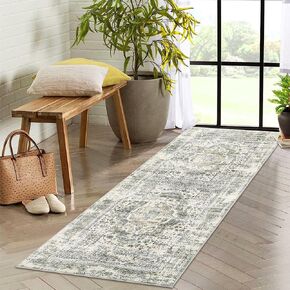 Area Rug 8x10 Large Bohemian Soft Rug Vintage Oriental Rug Washable Bedroom Rugs Dining Room Home Office Nursery Low Pile Decor Under Kitchen Table,Black 8x10