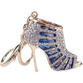 JewelBeauty Rhinestone High Heel Shoe Decoration Keychain Multicolor Enamel Key Chain Car Key Ring Charm Gift for Women Phone Key Bag (Blue)