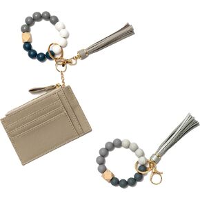 Key chain Wristlet，Slim RFID Credit Card Holder Leather wallet，Tassel bracelet keychain wallet，card wallets for women (black)
