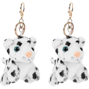LUOZZY 2 Pcs Plush Snow Leopard Keychain Stuffed Animals Keyring Pendents Cartoon Snow Leopard Doll Keychain Hanging Ornaments for Women Girls Backpack Bag Purse Key Accessories