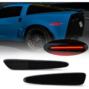 D-Lumina LED Side Marker Lights Smoked Lens for Chevy Corvette C6 2005 2006 2007 2008 2009 2010 2011 2012 2013 Rear Bumper Side Lights Red LED Turn Signal Sidemarker Replacement 2 Pieces