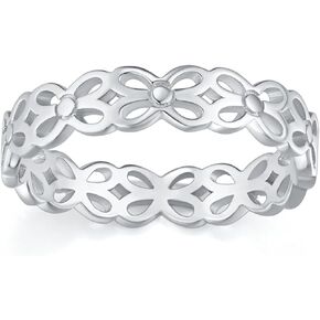 BORUO 925 Sterling Silver Ring- Silver Daisy Flower Ring- Stackable Ring width 4mm Size 6