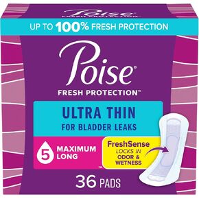 Poise Ultra Thin Incontinence Pads & Postpartum Incontinence Pads, 3 Drop Light Absorbency, Regular Length, 144 Count (3 Packs of 48), Packaging May Vary