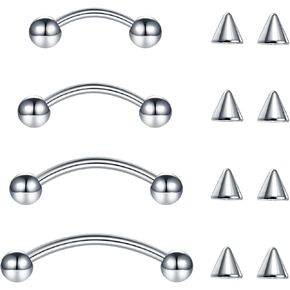 Aumeo Eyebrow Piercing Jewelry Surgical Steel Vertical Labret Lip Jewelry 16G Eyebrow Rings Curved Barbell Piercing Jewelry for Lip Rook Helix Conch 6mm/8mm/10mm/12mm