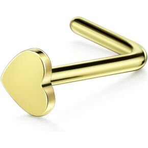 FANSING 20g Nose Rings L Shaped Nose Stud Surgical Steel Nose Studs for Women Men Heart Nose Rings Studs 20 Gauge Nostril Piercing Jewelry 1 Piece
