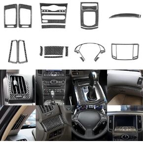 NVCNX Real Carbon Fiber for Infiniti G37 2011 2012 2013 Coupe Sedan Convertible Interior Trim Kit Accessories Cover Decal Set Air Vent Gear Shift Panel Center Console Black/Red 23PCs