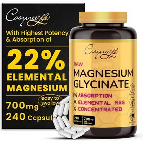 Magnesium Glycinate Capsules 700mg - High Absorption Magnesium Capsule for Optimal Health - 240 Capsules - 22% Elemental Magnesium, High Magnesium You Get.