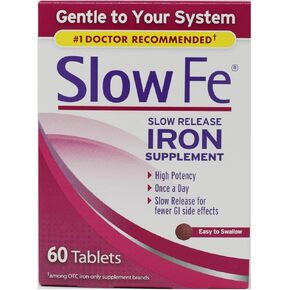 Slow Fe, High Potency Iron 45 mg, Slow Release - 60 Tablets - Pack of 3