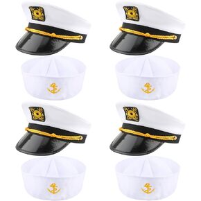 8 Pack Adult Captain Hat White Sailor Hat Boat Yacht Navy Hat Sailor Cap for Men Women Nautical Theme