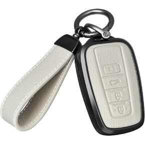 غطاء مفتاح Toyota Key Fob مع سلسلة مفاتيح، حافظة مفاتيح من سبائك الألومنيوم الأصلية والجلد لـ 2018-2022 Camry RAV4 Highlander Avalon C-HR Prius Corolla GT86 حامل المفتاح الذكي، رمادي in Saudi Arabia