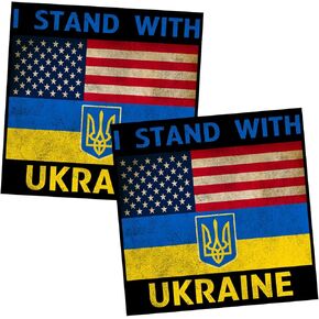 2 Pack I Stand with Ukraine Bumper Sticker for Car,Support to Ukraine Stop War Peace for Ukraine Decal Bumper Suitcase Trucks Window Laptop Waterproof Decal Sticker 5X5 Inch