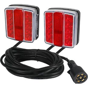 2 Pcs LED Magnetic Trailer Lights Kit, 12V Magnetic Towing Light Kit for Boat Trailer RV Truck Caravan Camper, 24ft Cable with 7 Pin Plug, IP68 Waterproof, DOT Approved