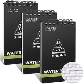 Waterproof Notebook set of 5，3 x 5 Stone Paper Pocket Notepads，Portable All Weather Notebooks for Indoor & Field Police Notepad w/3pcs Small Spiral Note book, Pen & Storage Bag (5pcs, Black)