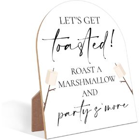 Roast A Mallow and Party S'More Sign, Minimalist White Arch Wood Sign, Wedding Accessories for Reception, Party Supplies And Decorations for Outdoor Party, Smores Station, Bridal Shower Activities, 14