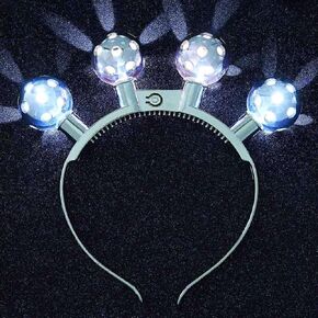 DRESBE Light Up Disco Ball Headband Silver LED Headbands Glow Party Hair Accessories for Women