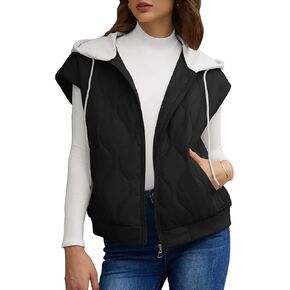 FOMELY Quilted Vest Women Hooded Puffer Vest Lightweight Womens Vests Outerwear Zip Up Sleeveless with Pockets