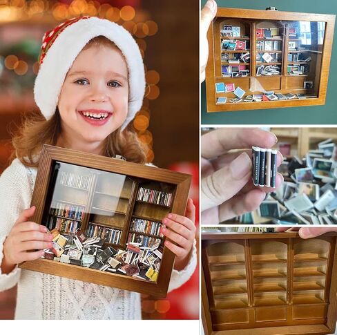 Anxiety Bookshelf - Shake Off Your Anxiety,Miniature Display Shelf,Contains 240 Miniature Book Models,Antique Style Gift Decoration Mini Bookshelf (Brown) in Saudi Arabia