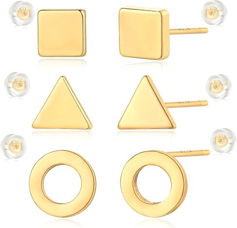 MYEARS Women Stud Earrings Set of 3 Gold Sterling Silver Post Push Back 14K Gold Plated Small Simple Hypoallergenic Everyday Jewelry in Kuwait