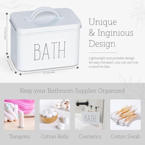 Lola Creates Co Farmhouse Bathroom Organizer - Tampon Storage, Bathroom Storage Box for Organization - Decorative Countertop, Under Sink, Cabinet or Shelf Organizers for Cosmetics, Accessories (White) in Saudi Arabia