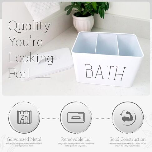Lola Creates Co Farmhouse Bathroom Organizer - Tampon Storage, Bathroom Storage Box for Organization - Decorative Countertop, Under Sink, Cabinet or Shelf Organizers for Cosmetics, Accessories (White) in Saudi Arabia