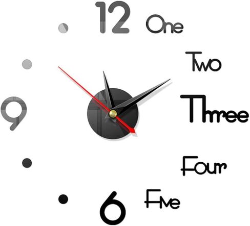 ملصق سطح مرآة ذاتي اللصق أسود على شكل جرس كوارتز صامت على الطراز الحديث DIY ساعة حائط ثلاثية الأبعاد قابلة للإزالة لتزيين المنزل وغرفة المعيشة (15.75، أسود) in Kuwait