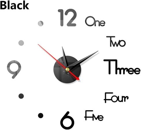 ملصق سطح مرآة ذاتي اللصق أسود على شكل جرس كوارتز صامت على الطراز الحديث DIY ساعة حائط ثلاثية الأبعاد قابلة للإزالة لتزيين المنزل وغرفة المعيشة (15.75، أسود) in Kuwait