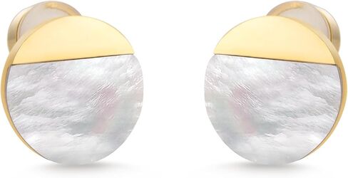 Milan Chiva Small Round Natural Gemstone Stud Earrings for Women 14K Gold Plated Oval Button Minimal Jewelry in Saudi Arabia