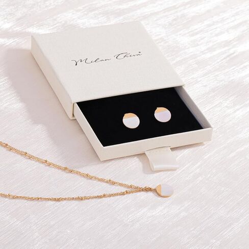 Milan Chiva Small Round Natural Gemstone Stud Earrings for Women 14K Gold Plated Oval Button Minimal Jewelry in Saudi Arabia