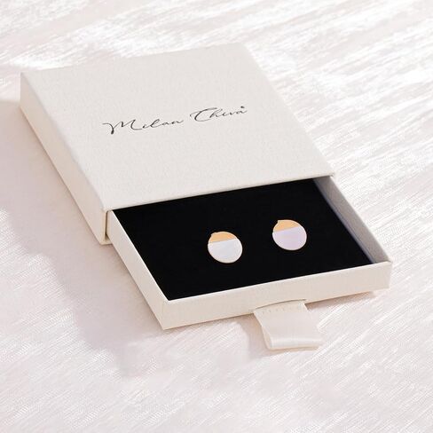 Milan Chiva Small Round Natural Gemstone Stud Earrings for Women 14K Gold Plated Oval Button Minimal Jewelry in Saudi Arabia