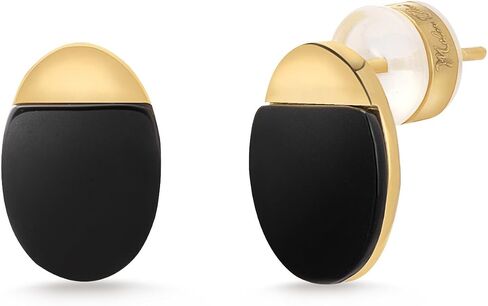 Milan Chiva Small Round Natural Gemstone Stud Earrings for Women 14K Gold Plated Oval Button Minimal Jewelry in Saudi Arabia