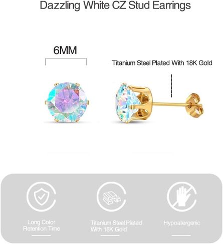 CZ Stud Earrings 18K Gold Plated 316L Stainless Steel Earring Studs Hypoallergenic Cubic Zirconia Stud Earrings For Women in Saudi Arabia
