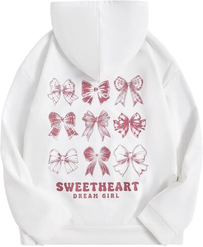 Verdusa Girl's Bow Letter Graphic Hoodie Lightweight Sweatshirts Cute Long Sleeve Pullover Top in Kuwait