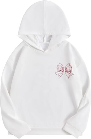 Verdusa Girl's Bow Letter Graphic Hoodie Lightweight Sweatshirts Cute Long Sleeve Pullover Top in Kuwait