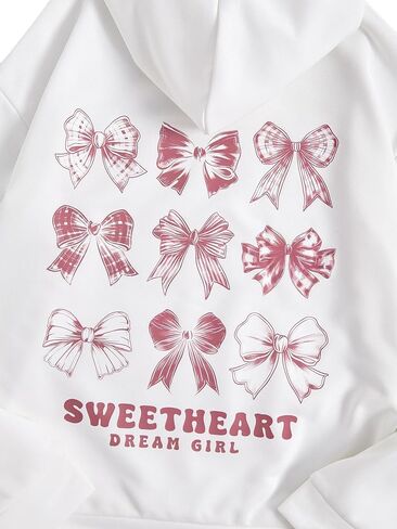 Verdusa Girl's Bow Letter Graphic Hoodie Lightweight Sweatshirts Cute Long Sleeve Pullover Top in Kuwait