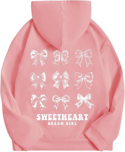 Verdusa Girl's Bow Letter Graphic Hoodie Lightweight Sweatshirts Cute Long Sleeve Pullover Top in Kuwait